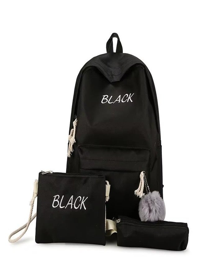 junelux Value Set 3-Piece-Set Shoulder Bag | Pencil Bag Backpack | Junior High School Students School Bag | Candy Color Backpack (Black) - Image 1